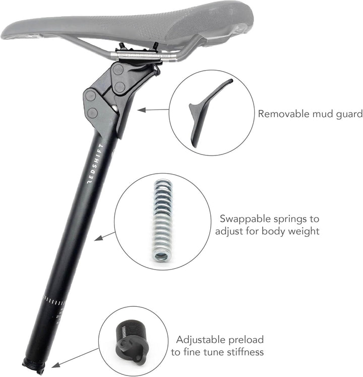REDSHIFT ShockStop Suspension Seatpost for Bicycles 30.4mm Dia x 350mm Length, 30.4mm Dia x 350mm Le