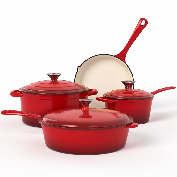 Kitchen Academy 7-teilig Emailliert Gusseisen Induktions Töpfe Set | Für alle Herdarten & Induktion,