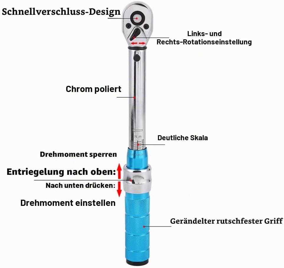 ThreeH 1/2 Zoll Antrieb Drehmomentschlüssel 5-60 Nm/3.6-45ft-lb 76 Zahn Dual Direction Adjuatable Dr