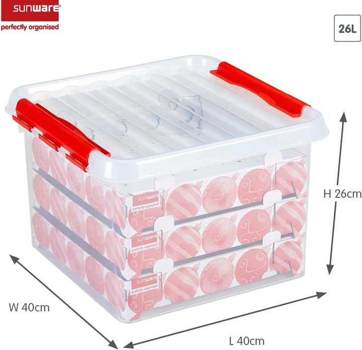 Sunware Q-Line Weihnachtsbox 26 Liter + Einsatz für 75 Weihnachtskugeln - transparent/red