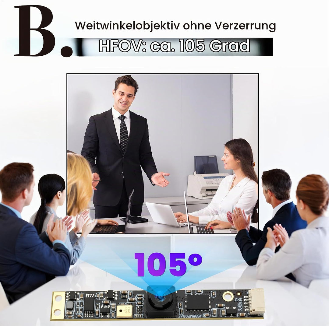 ELP USB Kamera 8MP 30fps USB Kameramodul mit Mikrofon 105 Grad Weitwinkelobjektiv Lightburn Kamera P