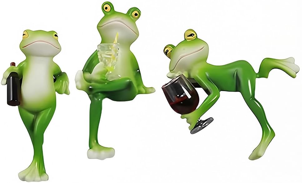 3 Stück Frosch Blumentopf Hänger, Frosch Deko Garten, Harz Lustige Figuren Gartendeko, Gartenfigur S