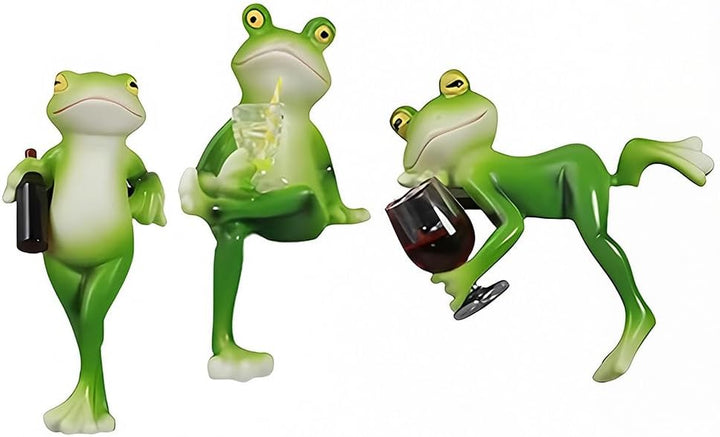 3 Stück Frosch Blumentopf Hänger, Frosch Deko Garten, Harz Lustige Figuren Gartendeko, Gartenfigur S