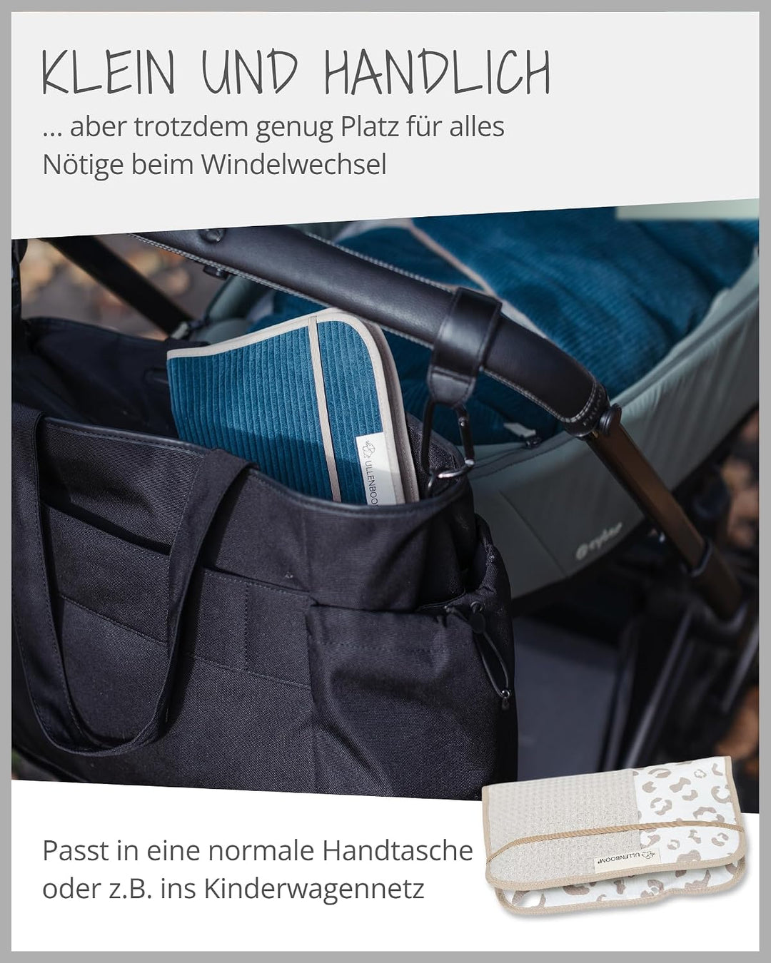 ULLENBOOM Windeltasche für unterwegs Leo (Made in EU) - Wickeltasche für bis zu 3 Windeln, Feuchttüc