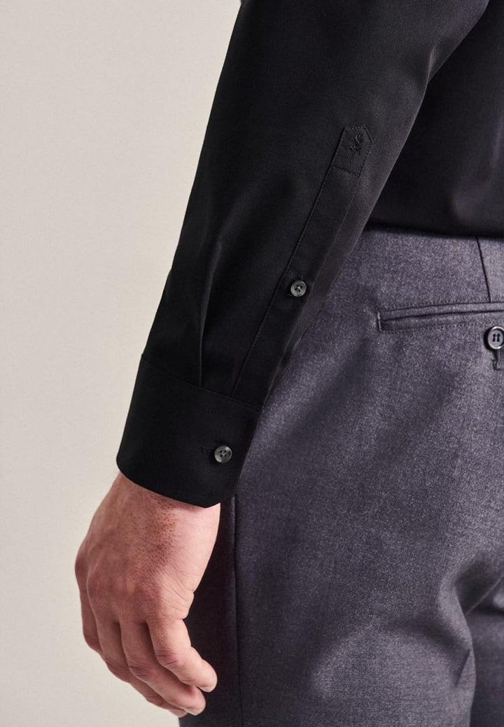 Seidensticker Herren Regular Bügelfrei Kent Extra Langer Arm Shirt 43 Schwarz, 43 Schwarz