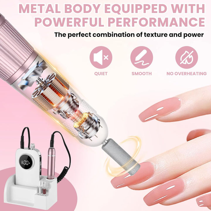 Nagelfräser, Elektrische Nagelfeile 45000 RPM, Wiederaufladbare Nagelpflege Set mit LCD-Display, Ver