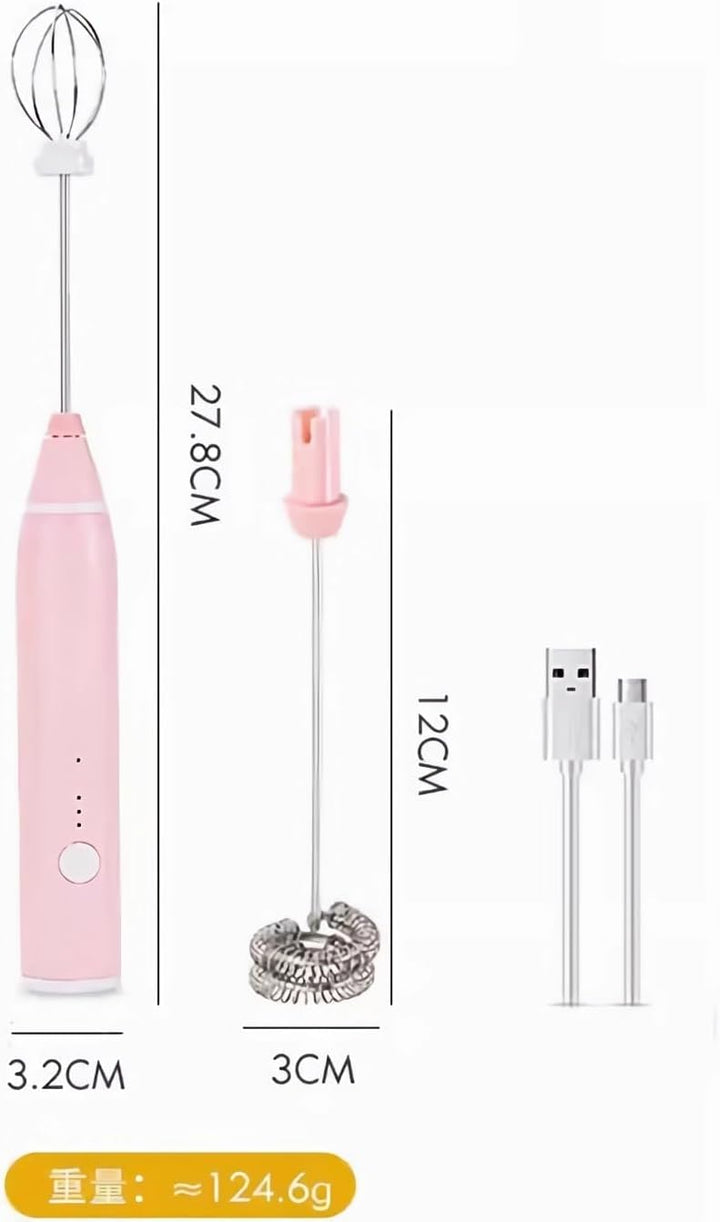 Elektrische Milchaufschäumer, Handheld Milchschäumer Stab mit 2 Schneebesen-Köpfen, Wiederaufladbare