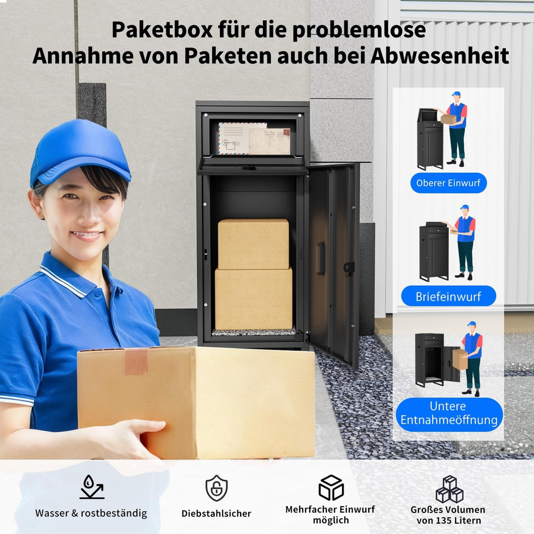 Briefkasten Paketbox für den Aussenbereich, extra grosse Paketboxen mit sicherer Lagerung, wasserdic