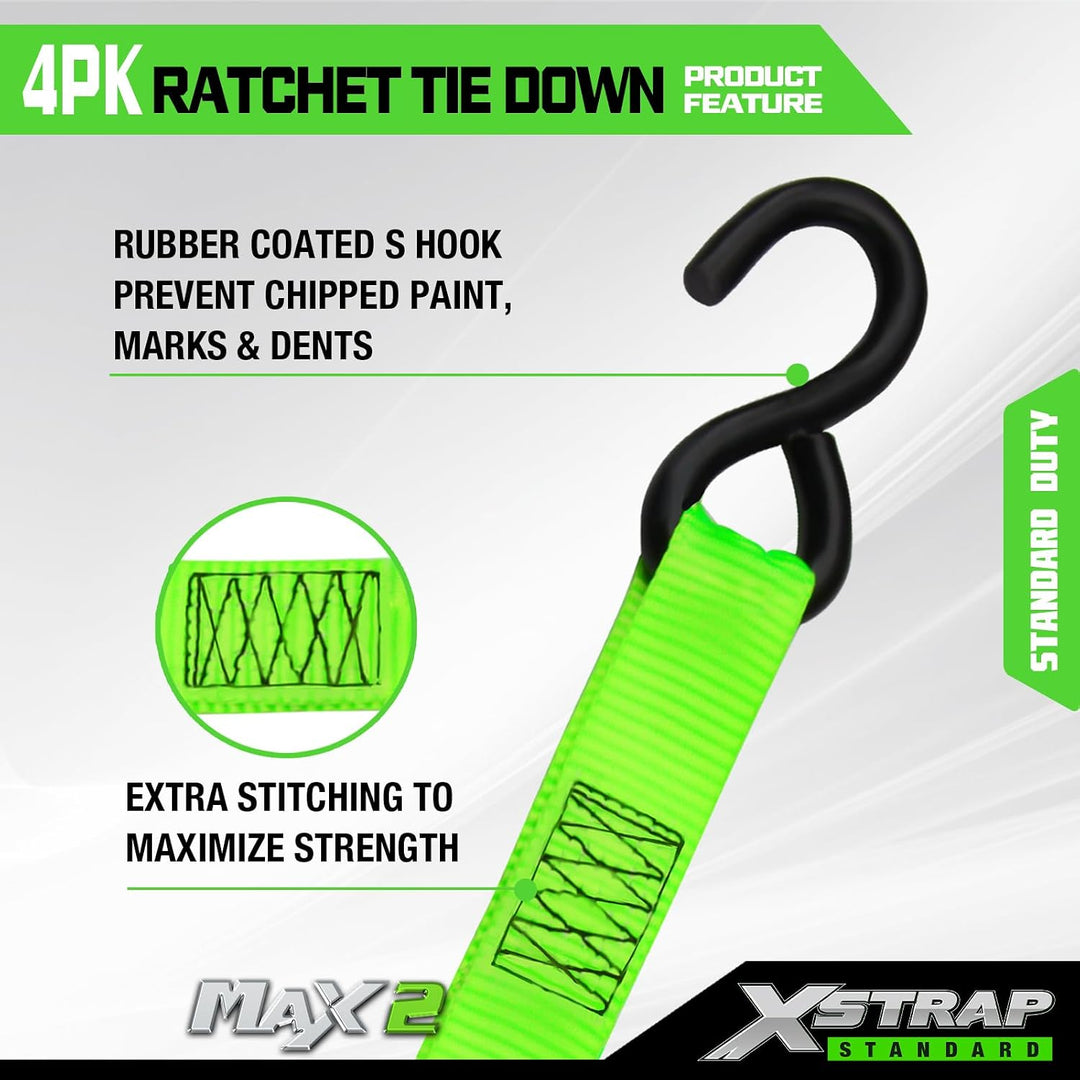 XSTRAP STANDARD Spanngurte mit Ratsche, 4 Stück, 4,5 m, 680 kg Bruchfestigkeit, Ladungsgurte für bew