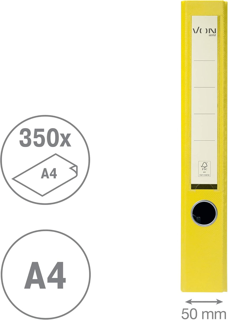 VON Leitz Ordner A4, 25er Pack, Karton mit Kunststoffeinband, 50 mm Rückenbreite, Für 350 Blatt, Bla