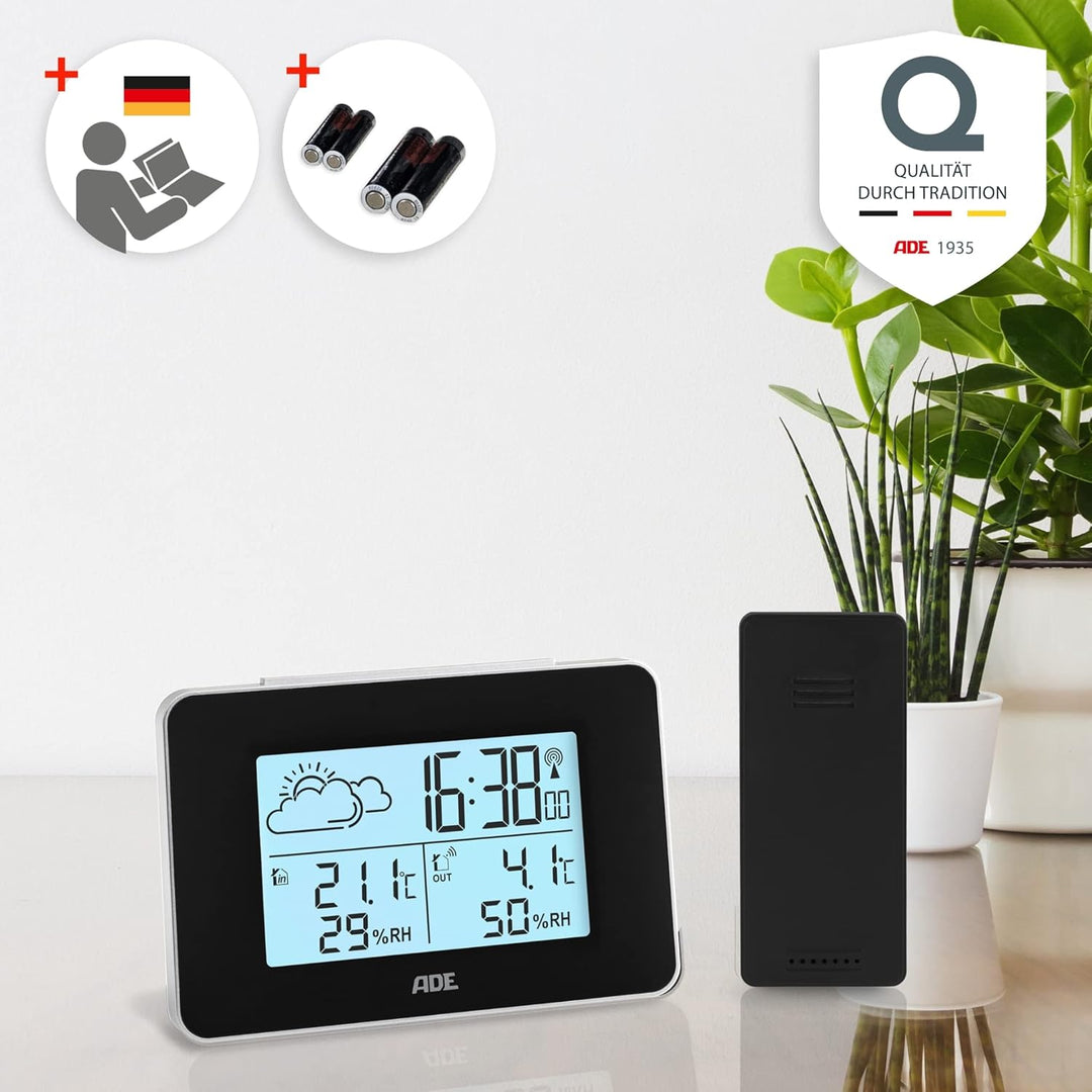 ADE Digitale Wetterstation Funk mit Aussensensor | Innen und Aussentemperatur | Luftfeuchtigkeitsmes