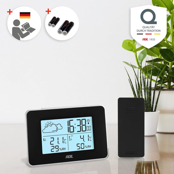 ADE Digitale Wetterstation Funk mit Aussensensor | Innen und Aussentemperatur | Luftfeuchtigkeitsmes