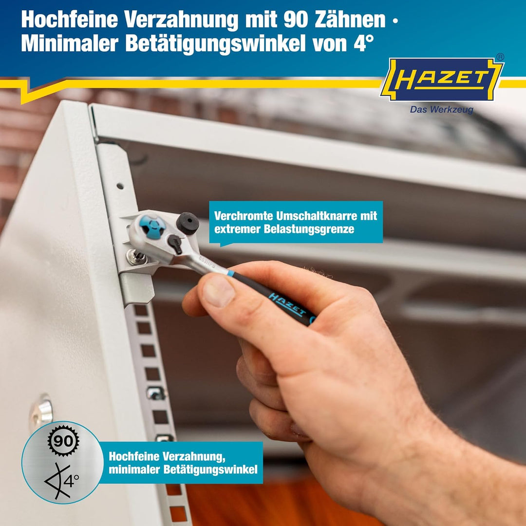 HAZET HiPer Feinzahn-Umschaltknarre 863HPB für Bits | Abtrieb: Sechskant 6,3 mm (1/4 Zoll), kleiner