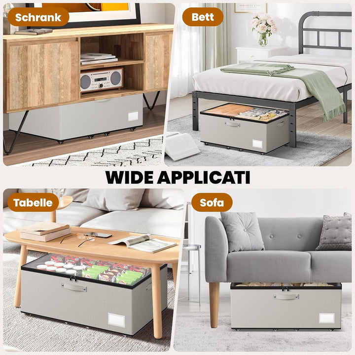 Mavivegue 2er Set Unterbettkommode mit 360° Rollen, Vliesstoff, Grau | 2 Aufbewahrungsboxen. Deckel