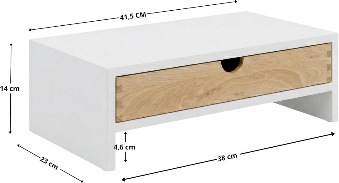 Monitorständer mit Schublade, Bildschirmständer, Weiss, Weiss