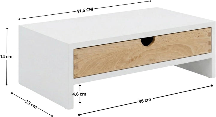 Monitorständer mit Schublade, Bildschirmständer, Weiss, Weiss