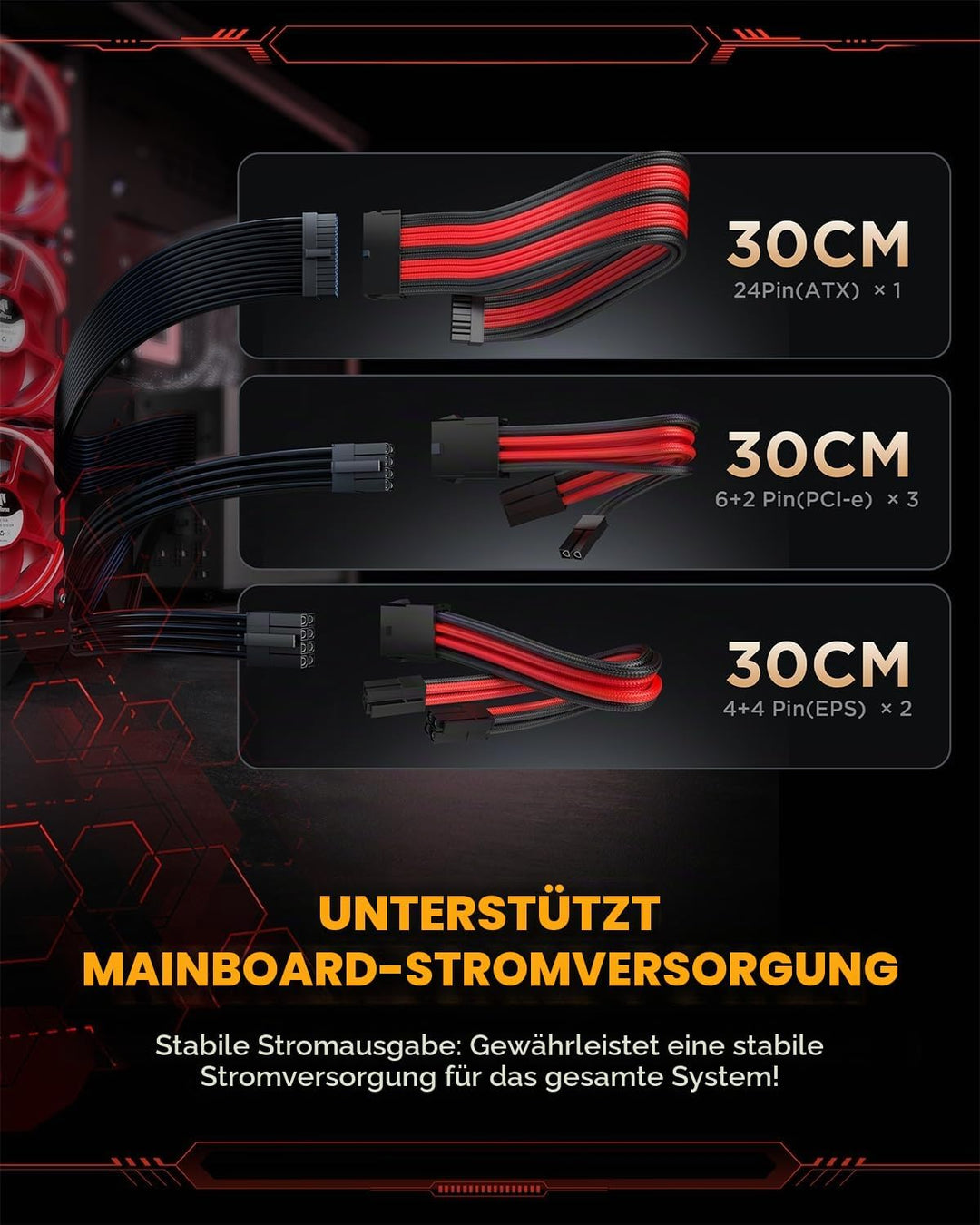 AsiaHorse Aktualisierung 16AWG Sleeved Cable Kit für PC/GPU/CPU, PSU Kabelverlängerung, PC Netzteil