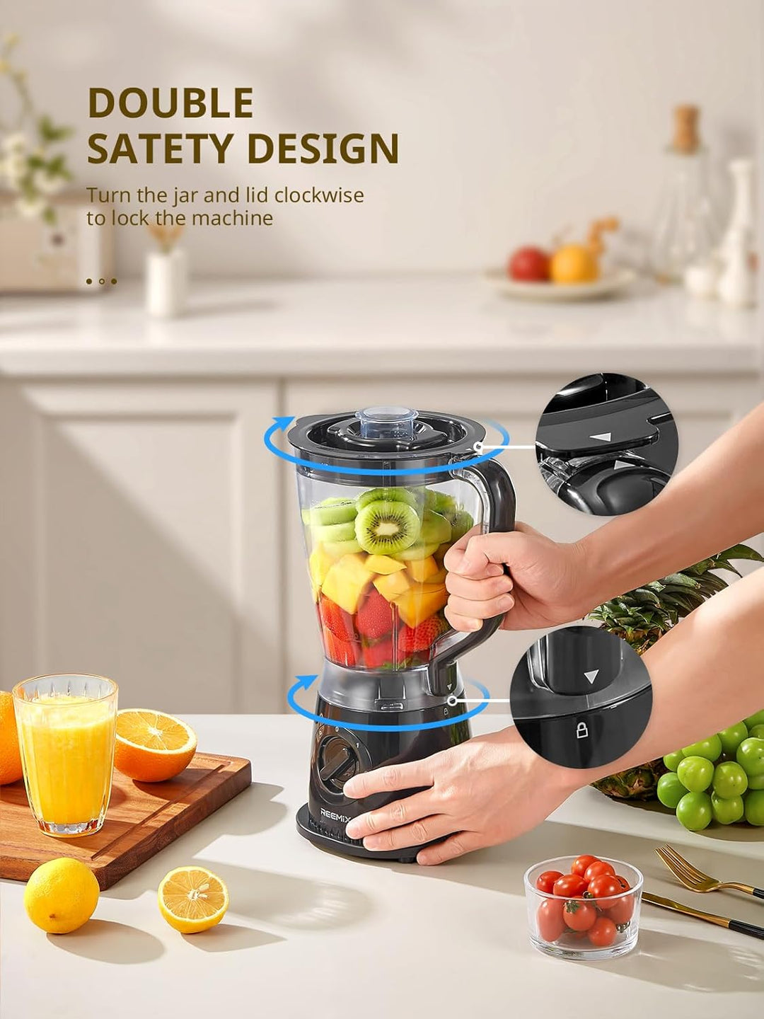 Standmixer 500W, 1,5 L Mixer mit 2 Geschwindigkeitsstufen & Pulsfunktion, Edelstahlmesser, abnehmbar