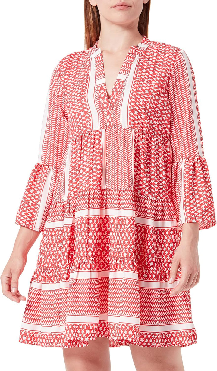 ONLY Women's ONLELLA Athena 3/4 V-Neck Dress WVN Kleid, High Risk Red/Aop:athena, XS
