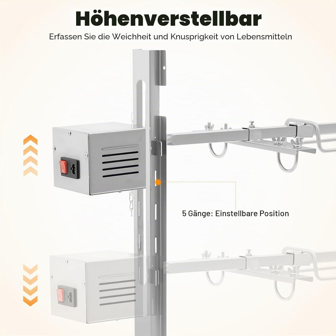 Edelstahl Spanferkelgrill, Höhenverstellbar Grillspiess mit 15W Motor, Elektro Spiessbratengrill mit