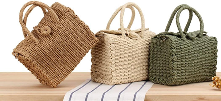 H.S.G.K Stroh Crossbody Tasche Frauen Weave Schultertasche Quadratisch Sommer Strand Handtaschen Boh
