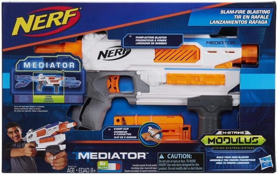 Nerf Modulus Mediator Blaster – feuert 6 Darts nacheinander ab, Pump-Action, Schnellfeuer, enthält 6