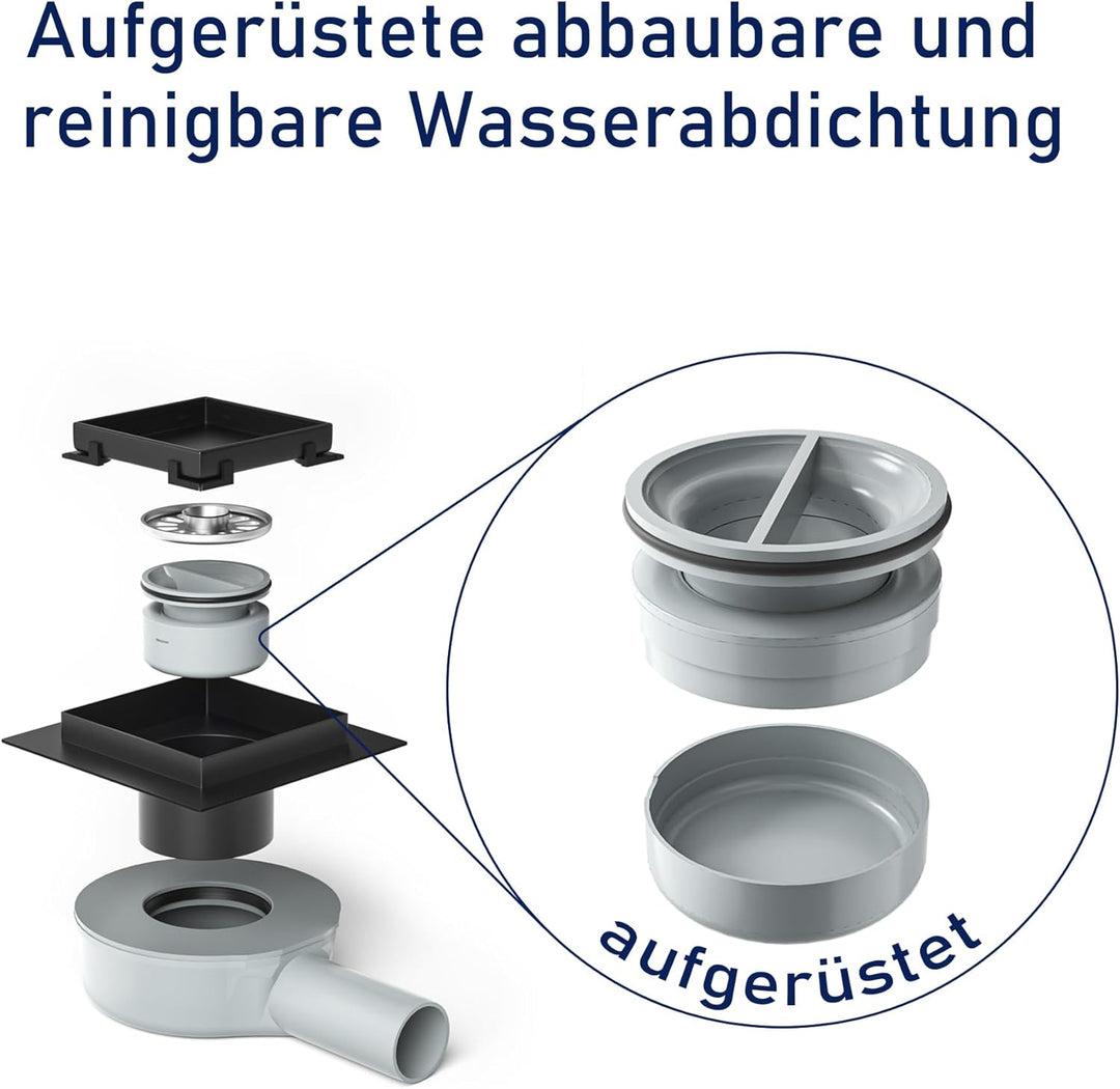 Bodenablauf Dusche Edelstahl,10cm 2in1 Befliesbar Duschrinne Duadratisch mit 360°Siphon,Aufgerüstete