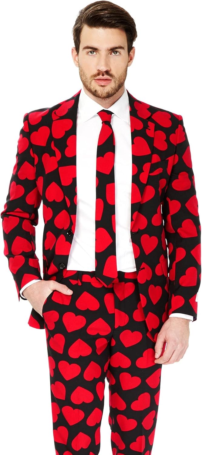 OppoSuits Modisch Party Einfarbige Anzüge für Herren - Mit Jackett, Hose und Krawatte, King Of Heart