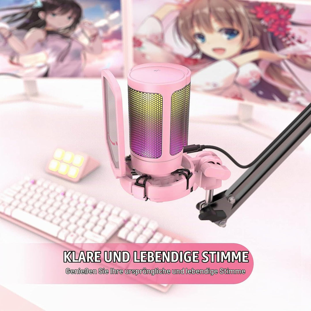 FIFINE Gaming Mikrofon PC, USB Microphone für PS4 PS5 Mac, mit Mikrofon Ständer, Stummschalttaste, P
