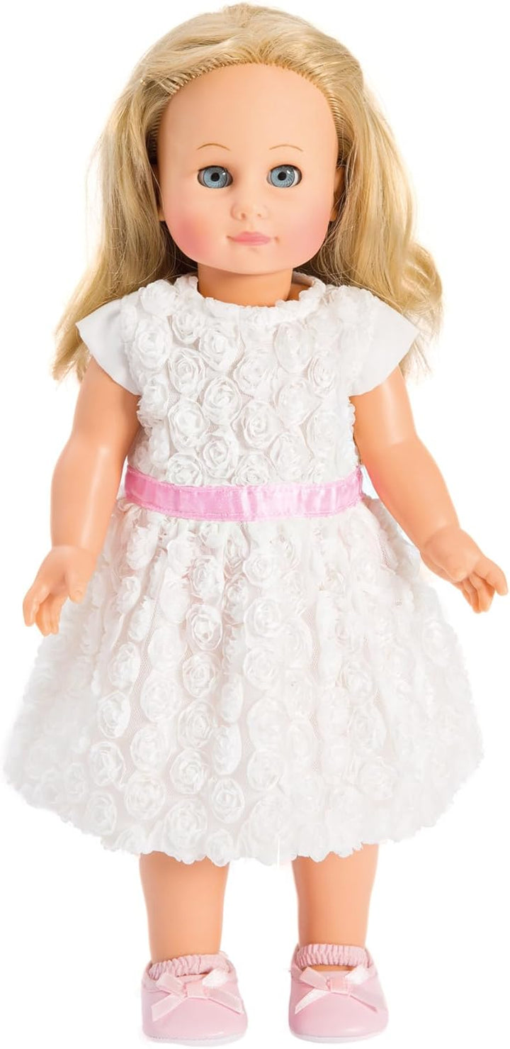 Heless 2650 - Traumkleid für Puppen in Weiss, mit kleinen Blumenröschen und einer rosa Schärpe, Grös