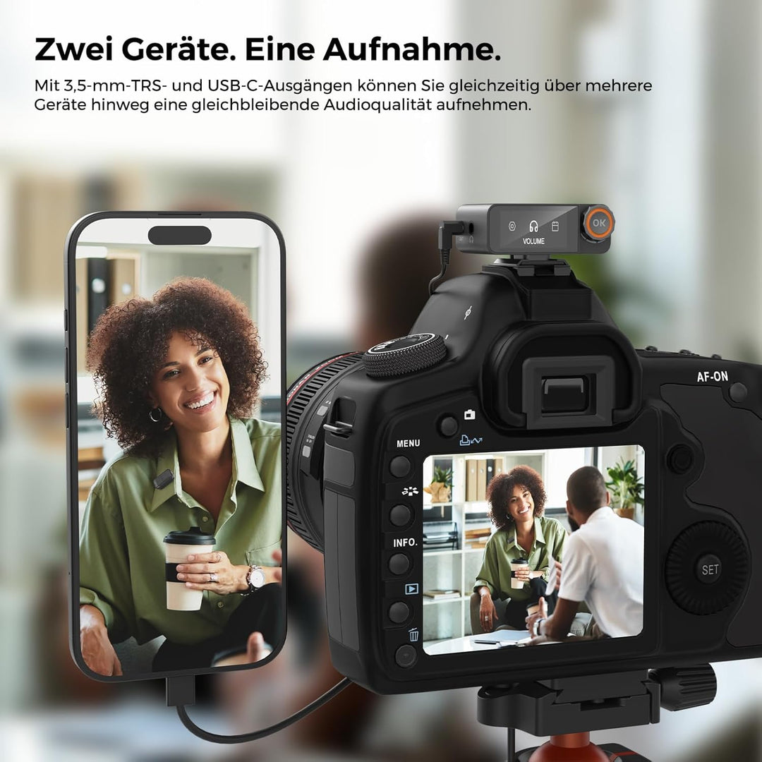 NearStream Wireless Lavalier Mikrofon für iPhone, Android, Kamera und PC Clip-On-Funkmikrofon mit Mo