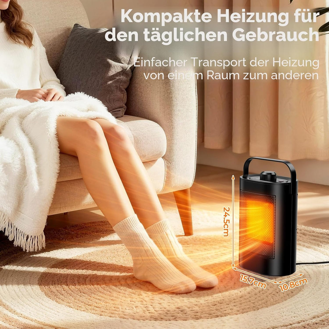 Heizlüfter Energiesparend,1500W PTC Keramik Heizung Elektrisch,3-Stufen-Modus, Überhitzungs- & Kipps