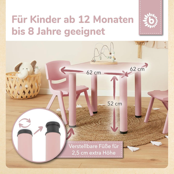 Bieco Kindertisch Gross Dreamy Rose 62x 62x 52 cm | Kinder Tisch | Gartentisch Kunststoff | Gartenmö