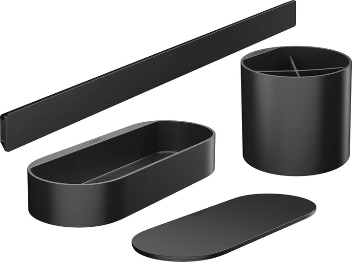 hansgrohe WallStrois - Badezimmerset, Zubehör Set für das Bad ohne bohren, 4-teilig, Wandstange, Abl
