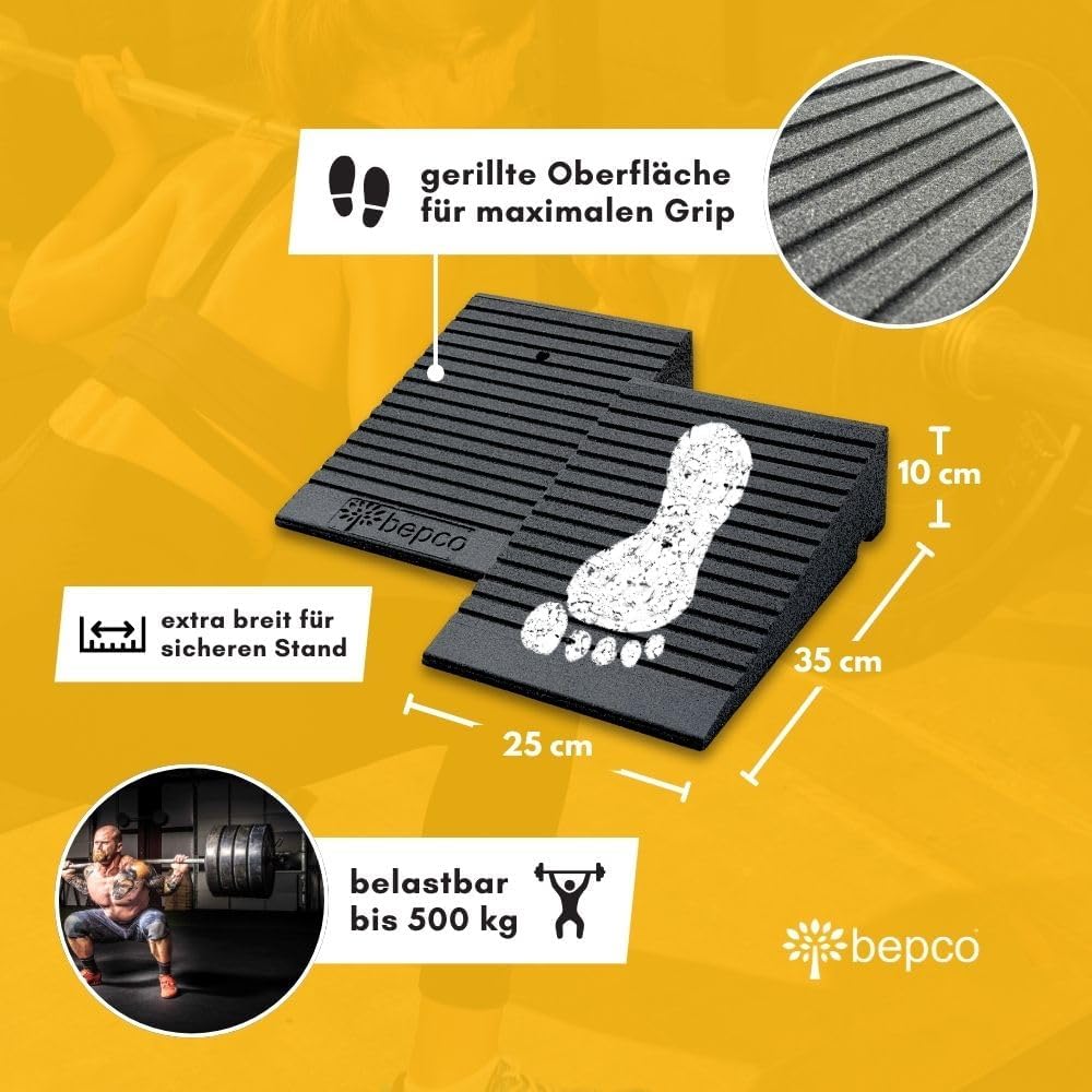 bepco Kneeblock - Squat Wedge, Knieblock, Wadendehner aus recyceltem Gummi - 3 in 1 Mobility Block f