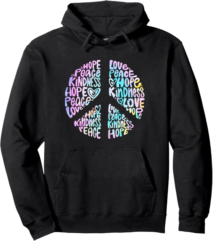 70s Hippie Costume Hope Love Kindness Tie Dye Peace Pullover Hoodie