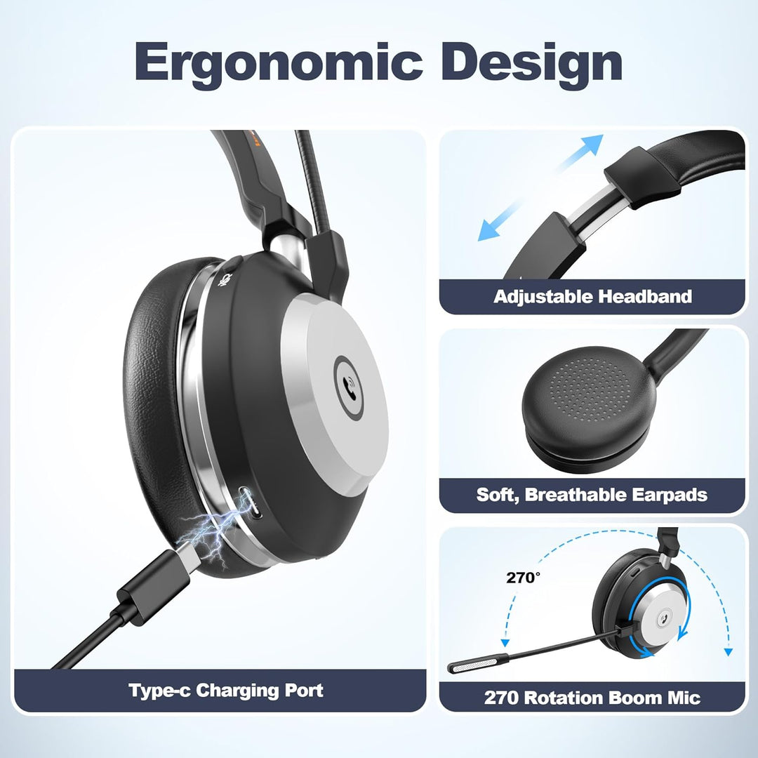 Wantek Kabelloses Headset mit Mikrofon, Bluetooth Headset mit Ladestation, Wireless Kabelloses Headp