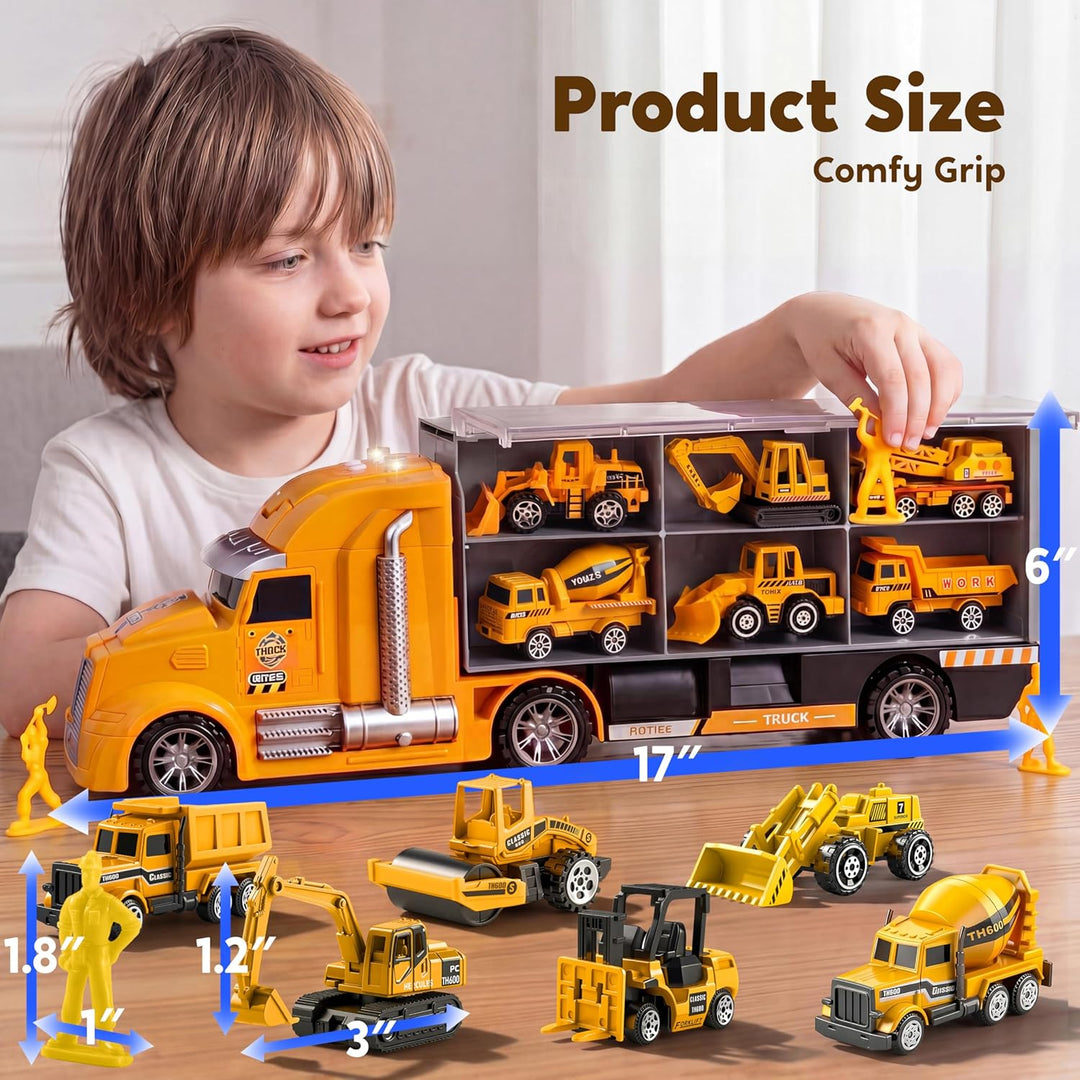 JOYIN 25-in-1-Spielzeugset aus Druckguss-Baufahrzeugen (einschliesslich Transporter, Bagger, Kipper,