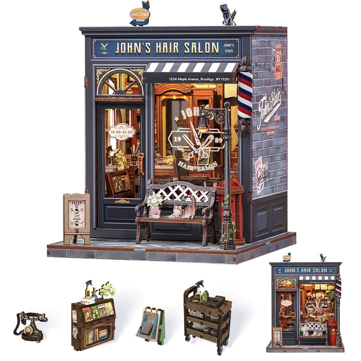 Book Nook Kit - Miniatur Puppenhaus (Friseursalon-Szene) mit LED-Beleuchtung, 3D Holz-Puzzle Buchstü