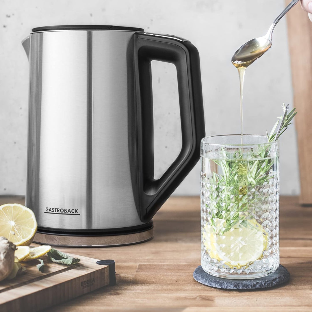 Gastroback 42436 Cool Touch Wasserkocher, Gehäusematerial/Körper, 1,5 l, Schwarz, Edelstahl