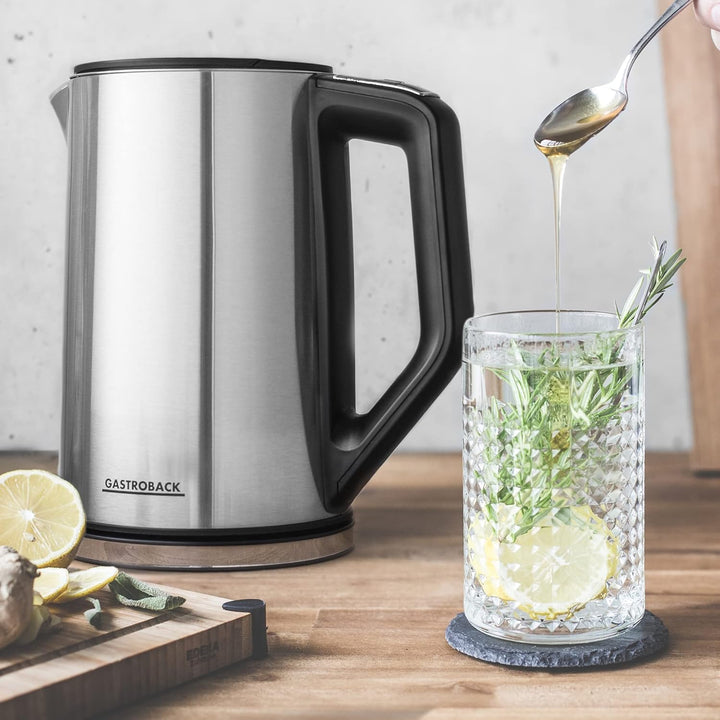 Gastroback 42436 Cool Touch Wasserkocher, Gehäusematerial/Körper, 1,5 l, Schwarz, Edelstahl