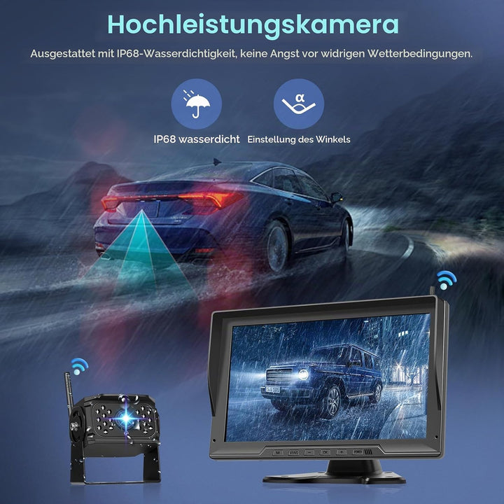 Hodozzy Digitale Kabellos Rückfahrkamera 4 Kameras,10,1 Zoll IPS HD Rückfahrmonitor mit Geteiltem Bi