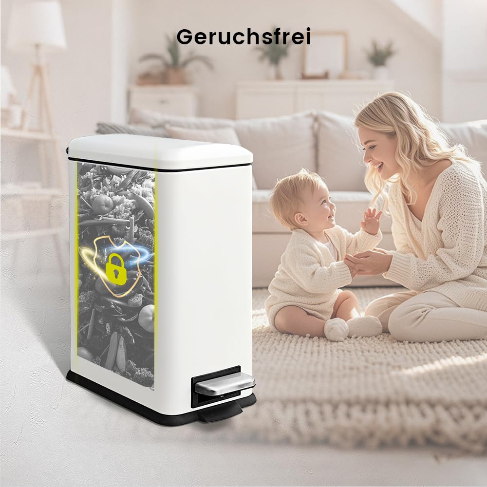 Mülleimer,30L Treteimer mit Inneneimer,30 Liter Schmaler Abfalleimer mit Pedal,Edelstahl Tretmülleim