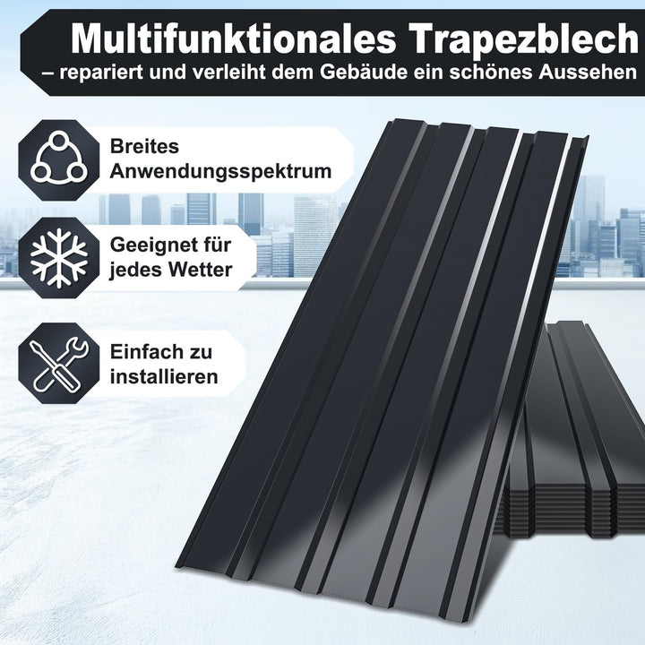 Profilblech Trapezblech Set, 12 Stück Trapezblech Dachplatten verzinkt, Wellblechplatten 115×45 cm =