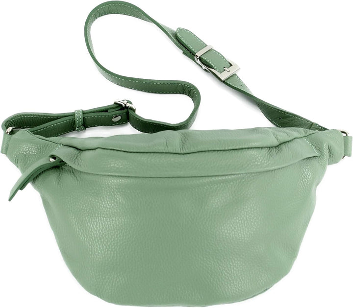 modamoda de - T77 - ital. Hüfttasche Bauchtasche Brusttasche Large aus weichem Leder, Farbe:Graugrün
