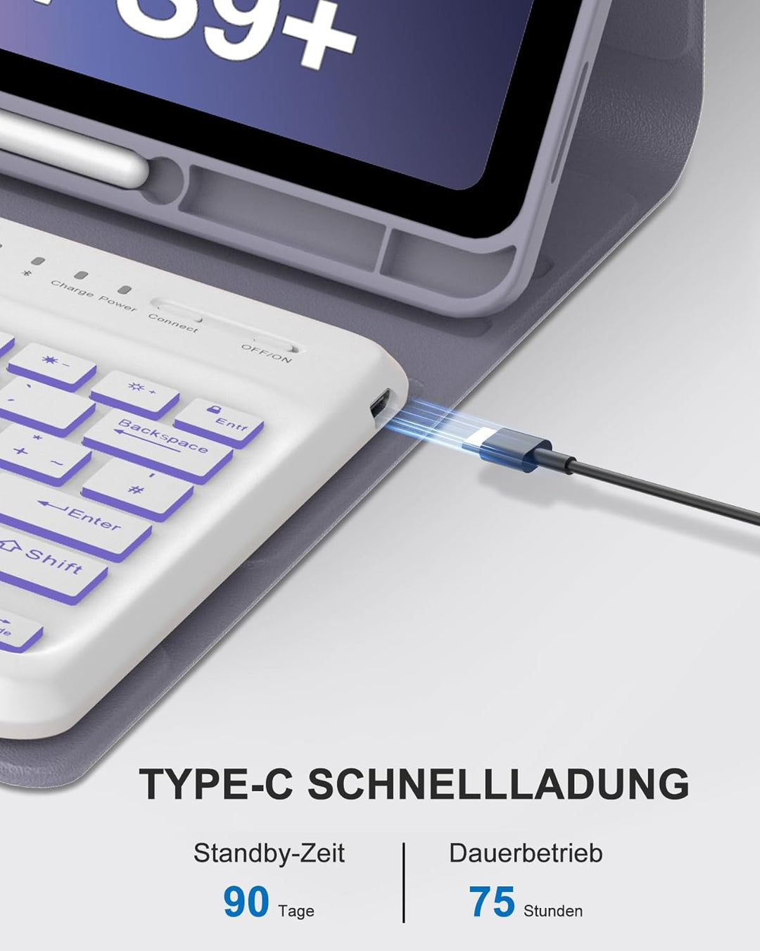 Hülle mit Deutscher QWERTZ-Tastatur für Samsung Galaxy Tab S10 Plus (2024), Tab S9 Plus (2023), S9 F