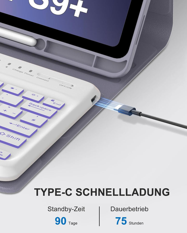 Hülle mit Deutscher QWERTZ-Tastatur für Samsung Galaxy Tab S10 Plus (2024), Tab S9 Plus (2023), S9 F