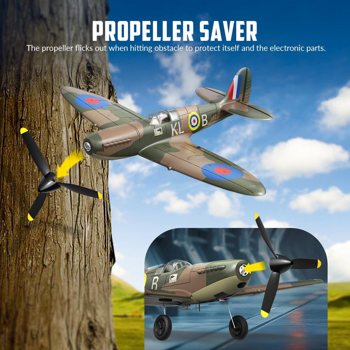 VOLANTEXRC RC Flugzeug Spitfire, 2,4 GHz ferngesteuertes Flugzeug RTF mit 2 Batterien, 6 Achsen Gyro