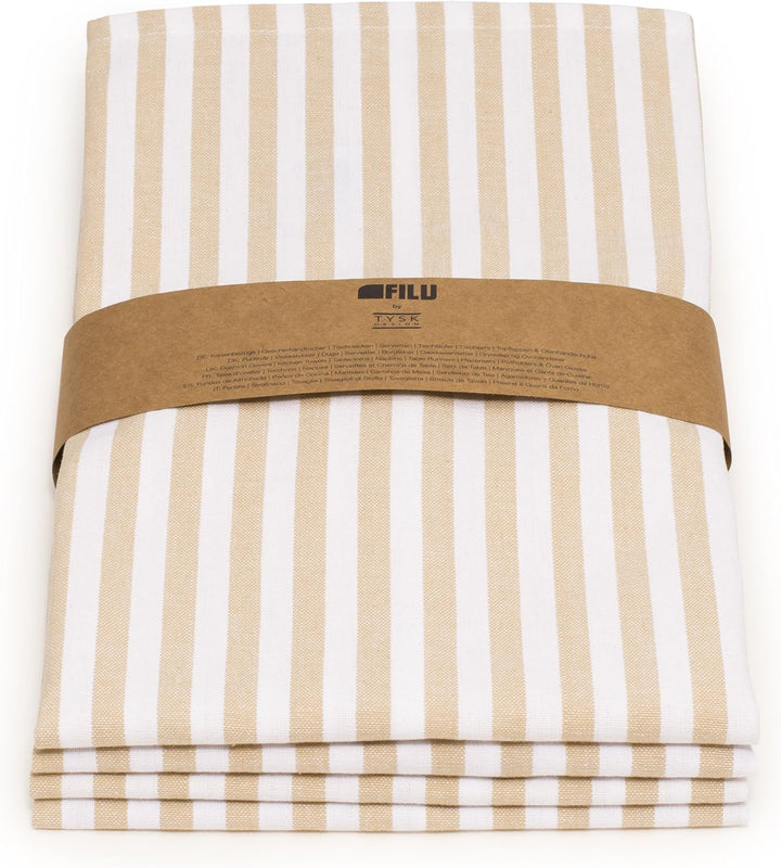 FILU Geschirrhandtücher 4er Pack Beige/Weiss gestreift (Farbe und Design wählbar) 45 x 70 cm - hochw