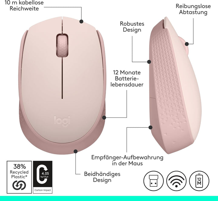 Logitech M171 kabellose Computermaus fürPC, Mac, Laptop, 2.4 GHz mit USB Mini-Empfänger, optische Sp
